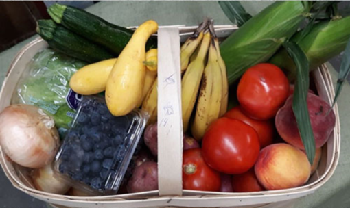 A basket of seasonal fruits and vegetables