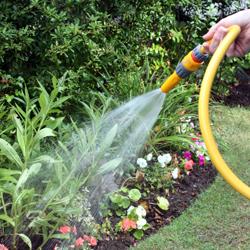 watering hose being used by a gardener